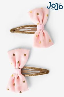 JoJo Maman Bébé Pink Foil Print Bow Clips 2 Pack (N22260) | €10
