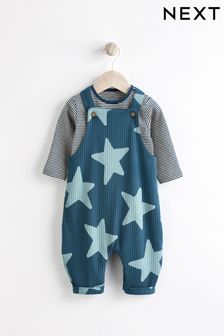 Navy Blue Star Baby Jersey Dungarees And Bodysuit Set (0mths-2yrs) (N22268) | ￥3,300 - ￥3,690