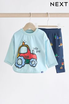 Blue Tractor Top And Leggings Baby Set (N22634) | ￥2,530 - ￥2,920