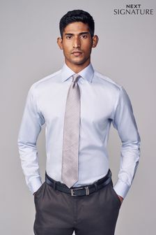 Light Blue Slim Fit Signature Long Sleeve 100% Cotton Shirt With Cutaway Collar (N22641) | kr650