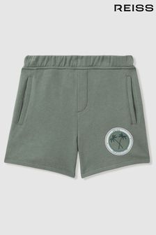 Reiss Dark Sage Ridley Senior Cotton Motif Sweat Shorts (N22851) | OMR24