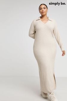 Simply Be Cream V-Neck Collared Cosy Maxi Dress (N22857) | $62