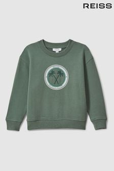 Reiss Dark Sage Marin Senior Cotton Motif Crew Neck Sweatshirt (N22863) | $64