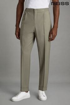 Серовато-зеленый - Свободные брюки с поясом на завязке и отворотами Reiss Brighton (N22869) | €210