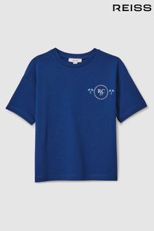 Reiss Lapis Blue Palm Cotton Crew Neck Motif T-Shirt (N22871) | OMR17