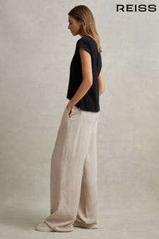 Овсяный - Широкие льняные брюки из лиоцелла Reiss Vera (N22874) | €228