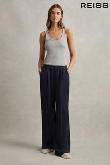 Bleu marine - Pantalons larges en lin et lyocell Reiss Vera (N22875) | €176