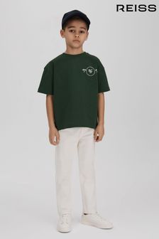 Dunkelgrün - Reiss Baumwoll-T-Shirt mit Rundhalsausschnitt und Palmenmotiv (N22886) | 28 €