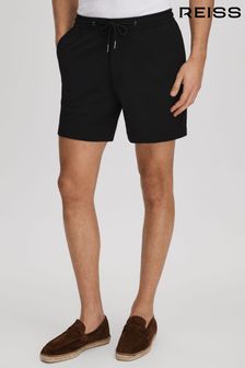 Reiss Black Newmark Textured Drawstring Shorts (N22890) | CA$251