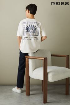 Reiss Ecru/Blue Sennen Junior Oversized Cotton Motif Shirt (N22909) | 138 SAR