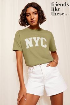 Friends Like These Sage Green Round Neck Logo T-Shirt (N22932) | $38