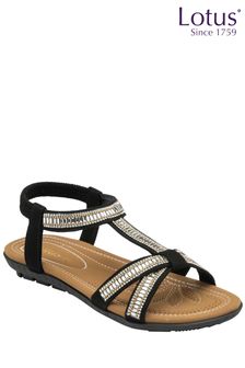 Lotus Black Open-Toe Flat Sandals (N23029) | $72