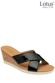 Lotus Black Mule Wedge Sandals (N23066) | 223 QAR