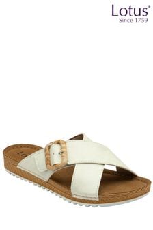 Lotus White Flat Mule Sandals (N23084) | AED250