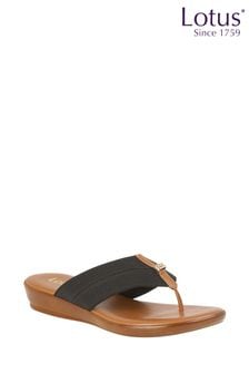 Lotus Black Toe-Post Sandals (N23098) | $72