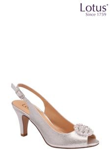 Lotus Silver Peep-Toe Slingback Shoes (N23214) | kr844