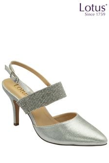 Lotus Silver Slingback Court Shoes (N23220) | kr909