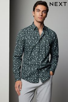 Зеленый с цветочным узором - Regular Fit Printed Long Sleeves Single Cuff Formal 100% Cotton Shirt (N23371) | €51