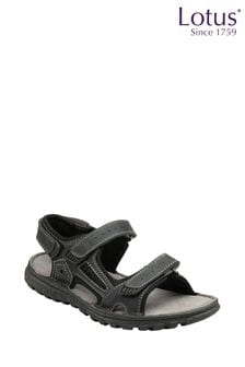 Lotus Black Leather Open-Toe Sandals (N23451) | kr649