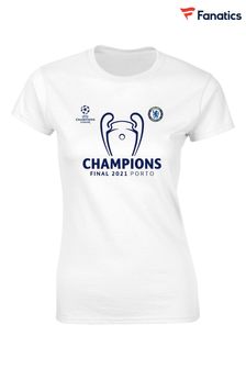 Fanatics Womens 100% Cotton Chelsea UCL 2021 Champions Graphic White T-Shirt (N23509) | €32