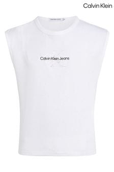 Calvin Klein White Monologo Jersey Top (N23826) | 114 QAR - 139 QAR