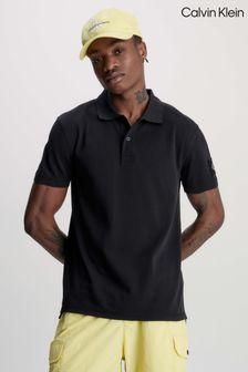 Calvin Klein Woven Badge Black Polo Top