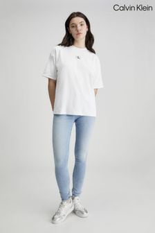 Alb - Calvin Klein Jeans Boyfriend Label Rib Shorts (N24220) | 269 LEI