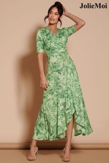 Jolie Moi Green Ruffle Hem Jersey Maxi Dress (N24350) | €109