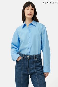 أزرق - Jigsaw Cotton Poplin Shirt (N24408) | 610 د.إ