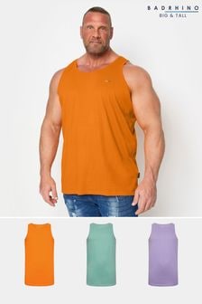 BadRhino Big & Tall Violet Purple/Mineral Blue/Orange 100% Cotton Vests 3 Pack (N24447) | $41