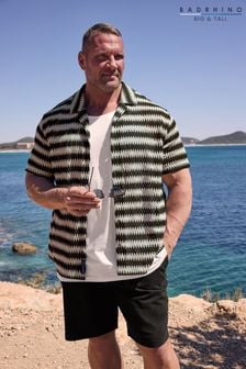أسود - Badrhino Big & Tall Textured Crochet Short Sleeve Shirt (N24452) | 168 ر.ق