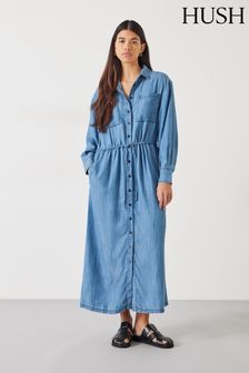 Hush Blue Savannah Maxi Shirt Dress (N24532) | AED527