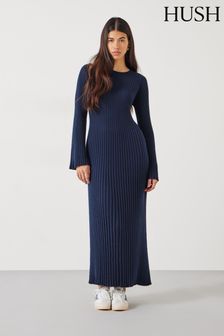 Hush Blue Penny Crew Neck Ribbed Knitted Dress (N24539) | AED610