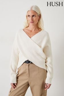 Hush White Bronte Cross Front Knit Jumper (N24550) | $153