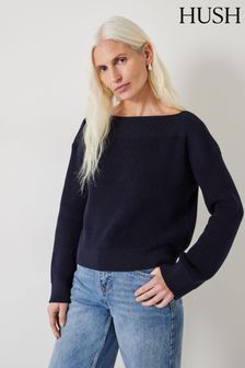Hush Blue Aubrey Ribbed Open Knit Jumper (N24581) | AED438