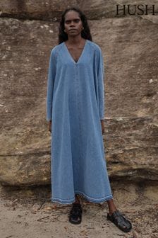 Hush Blue Marina V-Neck Denim Maxi Dress (N24586) | €131