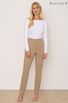 Society 8 Sara Tailored Cargo Brown Trousers (N24622) | €43