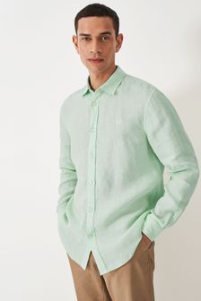 أخضر - قميص كلاسيكي سادة طويل الأكمام من الكتان العادي من Crew Clothing (N24670) | 341 ر.ق