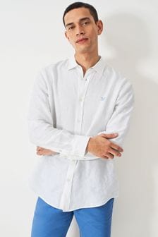 أبيض - قميص كلاسيكي سادة طويل الأكمام من الكتان العادي من Crew Clothing (N24677) | 341 ر.ق