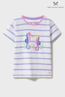Crew Clothing Seahorse Sequin and Stripe Cotton T-Shirt