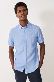 Голубой - Льняная рубашка классического кроя с короткими рукавами Crew Clothing (N24688) | €78