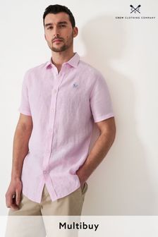 ピンク - Crew Clothing Short Sleeve Linen Classic Shirt (N24692) | ￥10,390