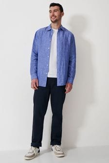 ブルー - Crew Clothing Plain Linen Classic Long Sleeve Shirt (N24705) | ￥12,150