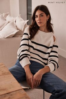 Mint Velvet črtast pulover z izrezom (N25221) | €101