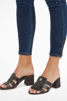 Tommy Hilfiger Block Mid Heel Black Sandals