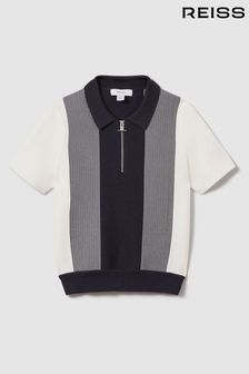 Reiss Navy Milton Teen Half-Zip Striped Polo Shirt (N25296) | €70
