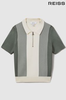 Reiss Milton Gestreiftes Polo-Shirt mit kurzem Reissverschluss