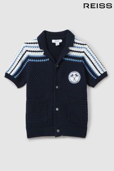 Reiss Navy Sandy Knitted Cotton Cuban Collar Shirt (N25306) | €70