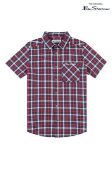 Ben Sherman Boys Red Short Sleeve Casual Check Shirt (N25350) | kr370 - kr440