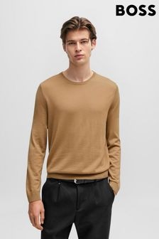 BOSS Tan Brown Virgin Wool Knitted Jumper (N25414) | $238